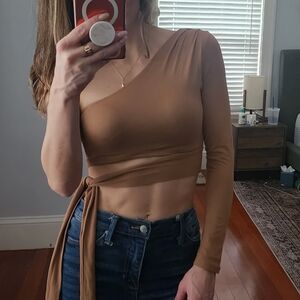 Elegant Tan Wrap Top